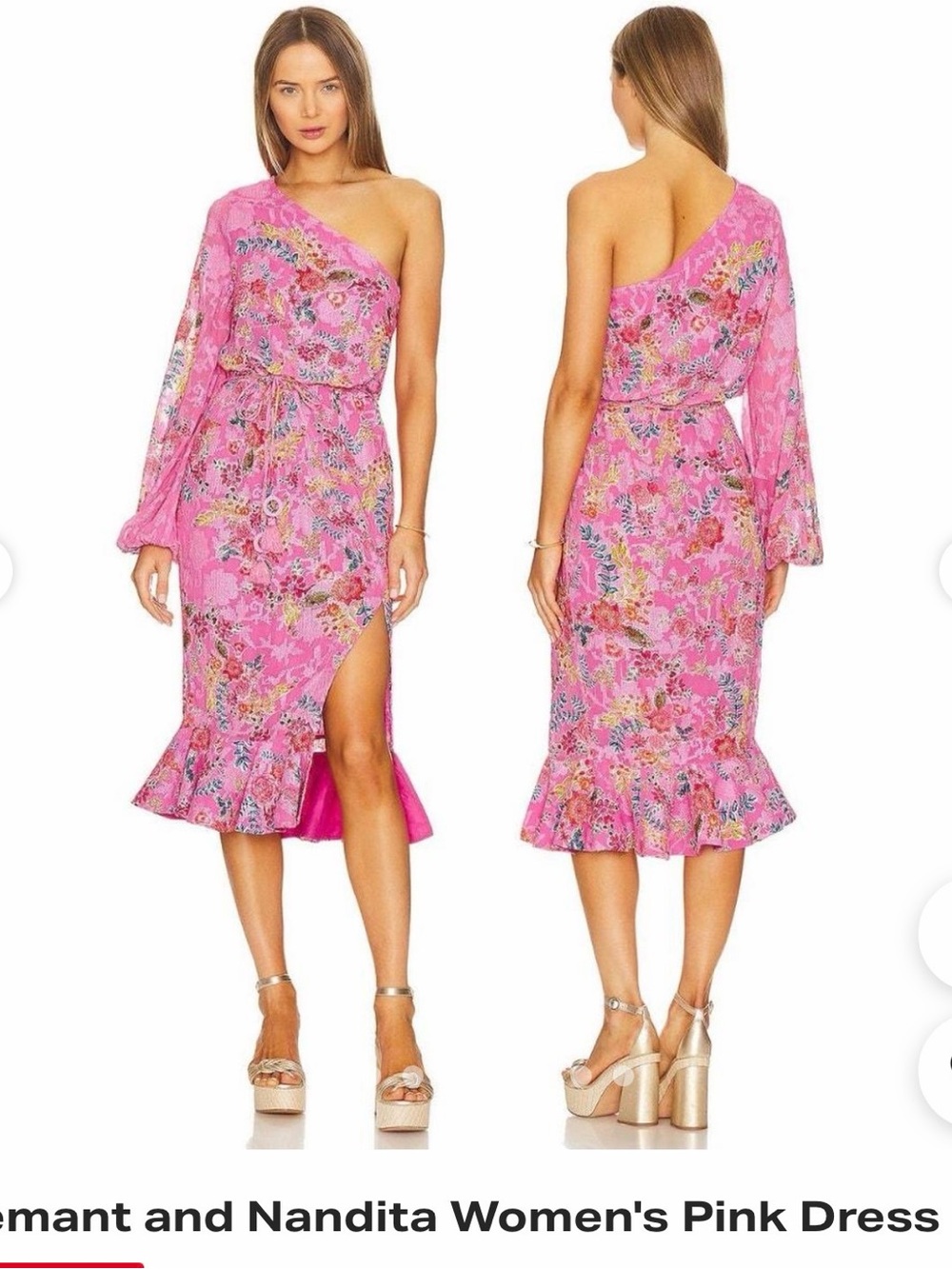 HEMANT & NANDITA Pink Floral Tie-Waist dress